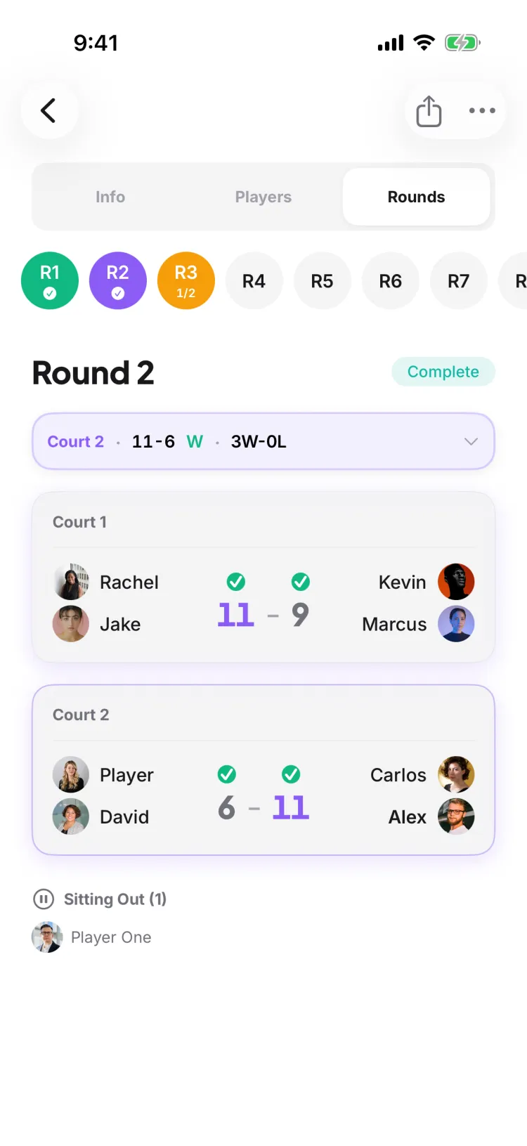 Round 2 with fresh partner and court assignments