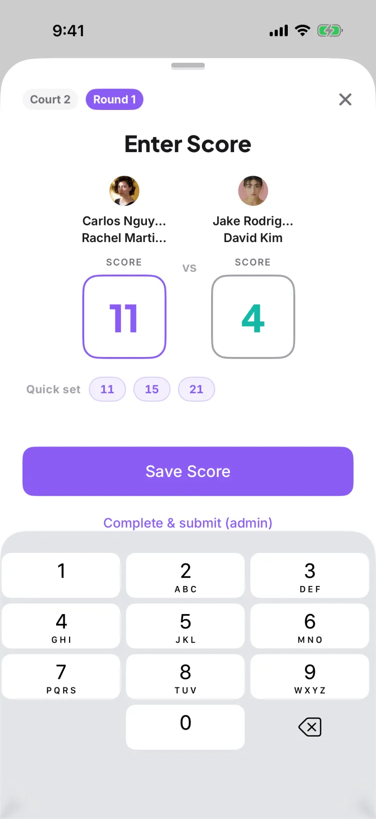 Quick-setting the winning score to 11