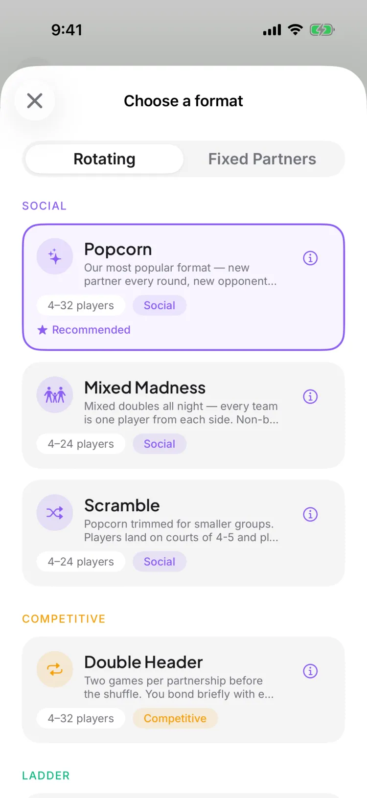 The format picker with the round-robin formats