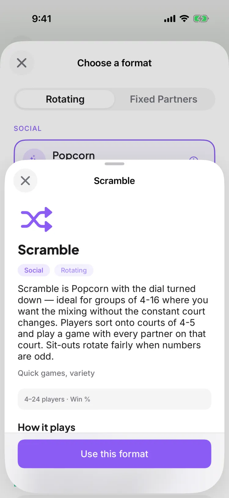 The Scramble format detail — how it plays