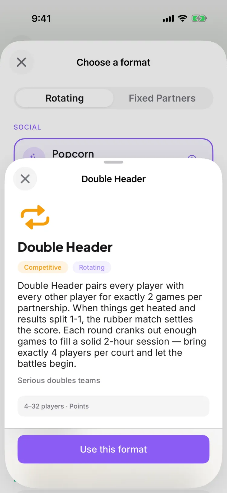 The Double Header format detail — how it plays