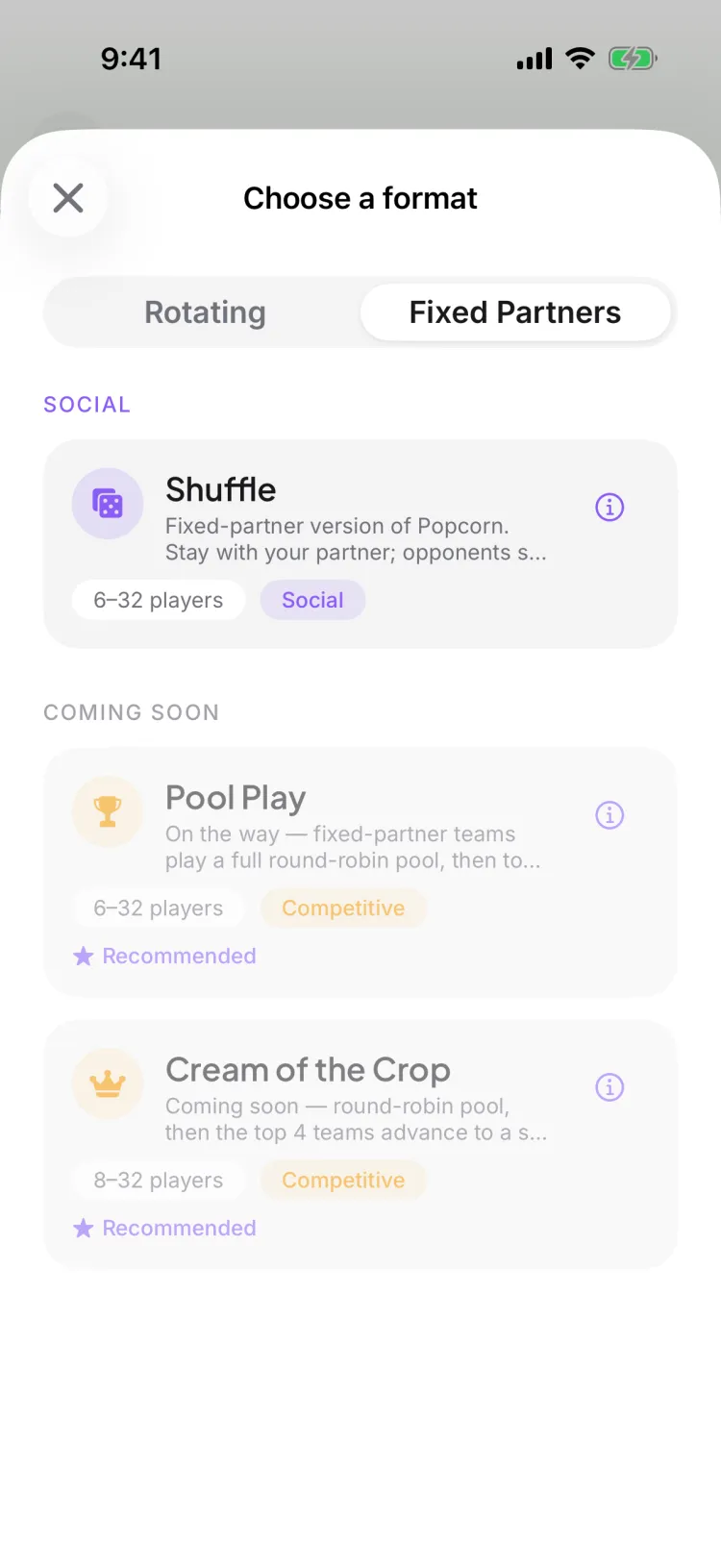 The format picker on the Fixed Partners tab