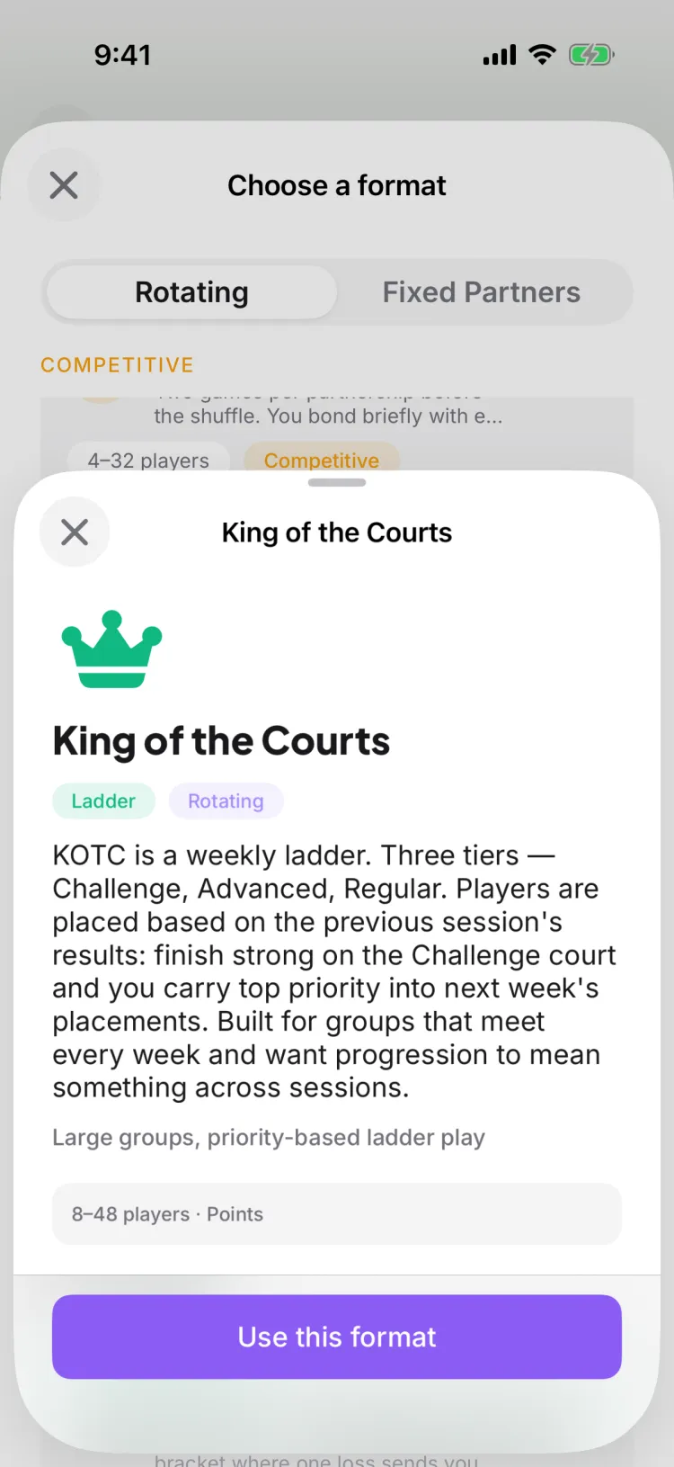 The King of the Court format detail — how it plays