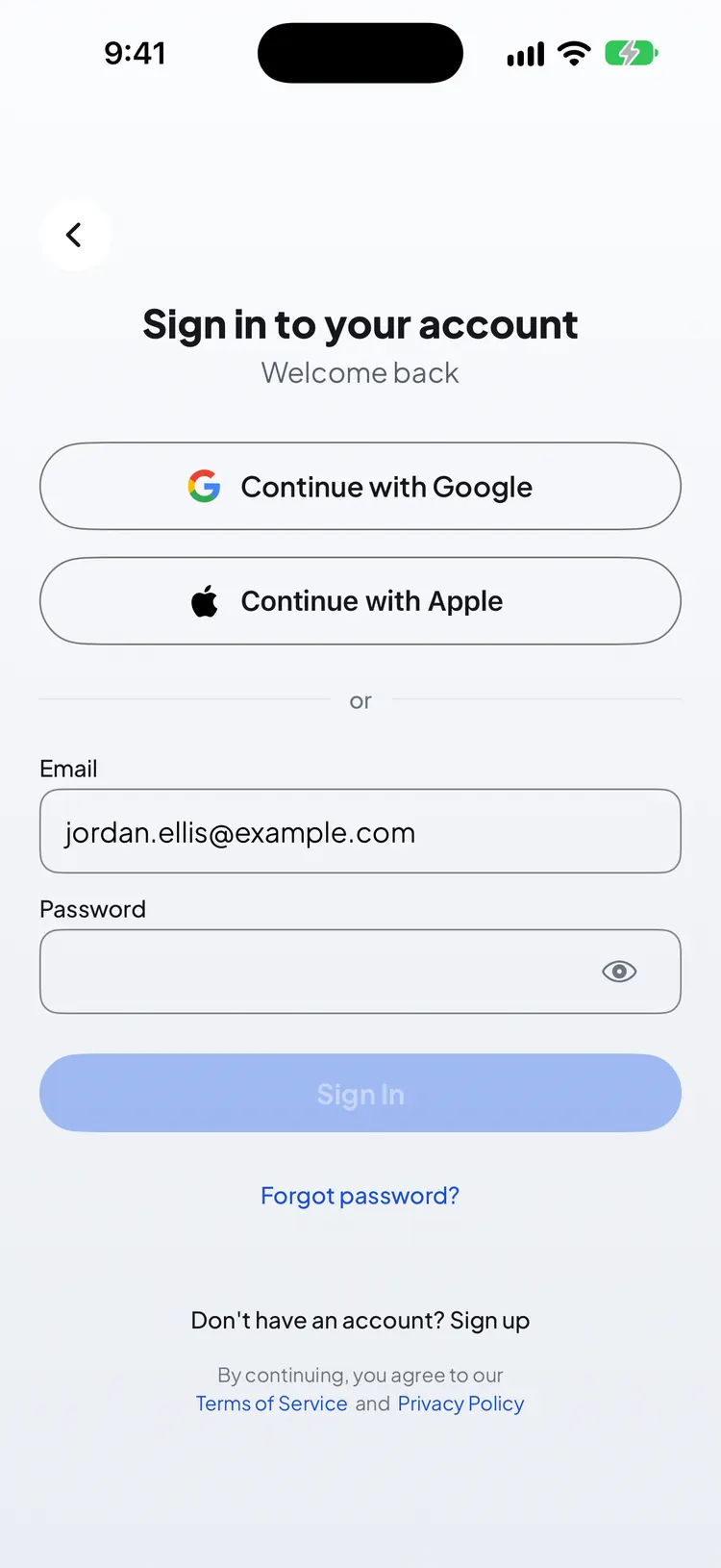 The Sign in to your account screen with an email filled in and a Forgot password? link under Sign In